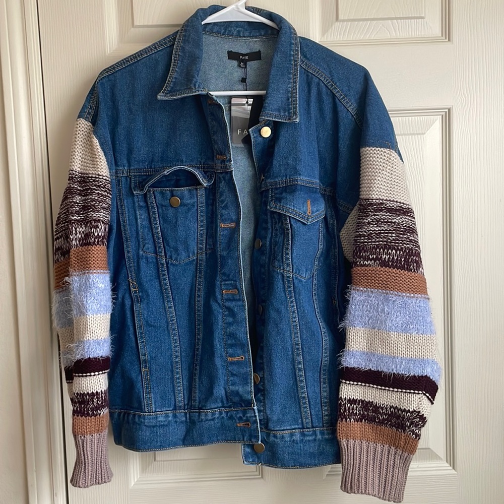 Denim Jacket with Sweater Sleeves